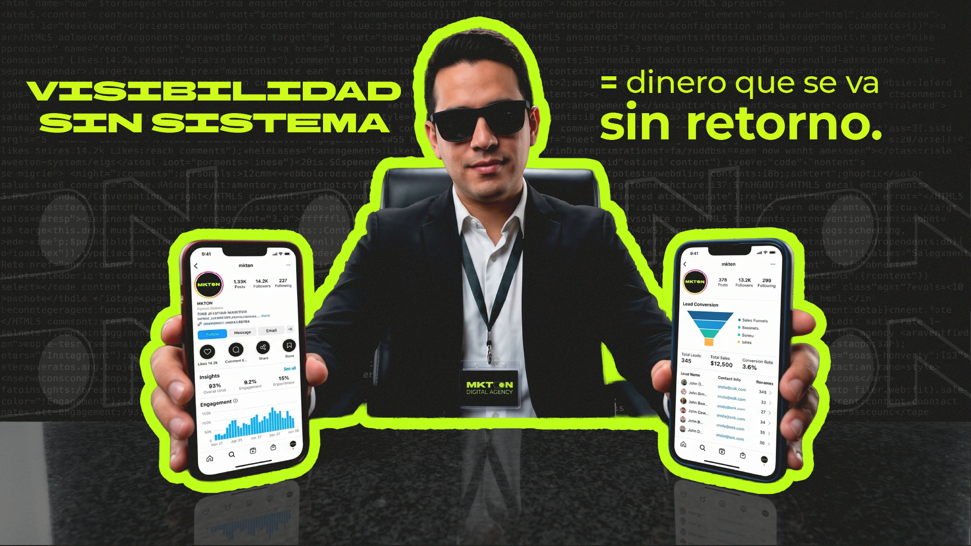 Contraste entre visibilidad sin sistema y un funnel que convierte seguidores en clientes.